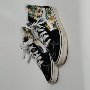 Vans Hi Top Sneakers Hawaii Hula Dancer Palm Trees Tropical Beach